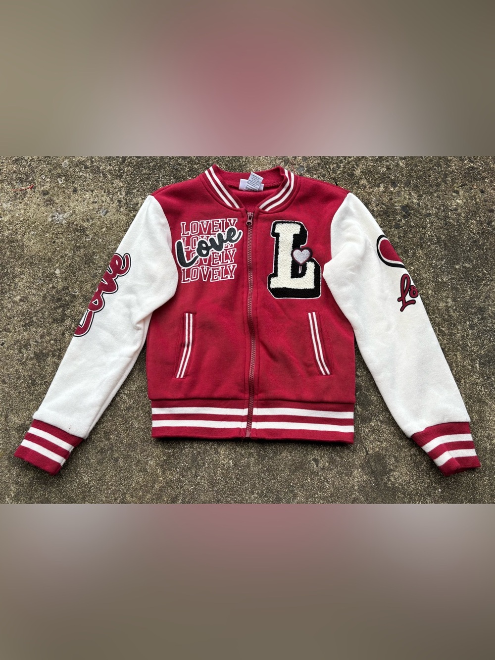 Red & White Varsity 'Lovely Love' Zip Hoodie